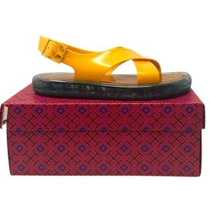 Tory Burch Criss Cross Bubble Jelly Sandals Squash/Bright Lagoon Women Sz 10